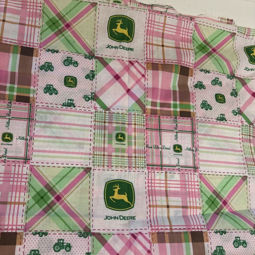 Pink & Green John Deere Madras Plaid Cotton Fabric 45" Wide x 2 YARDS